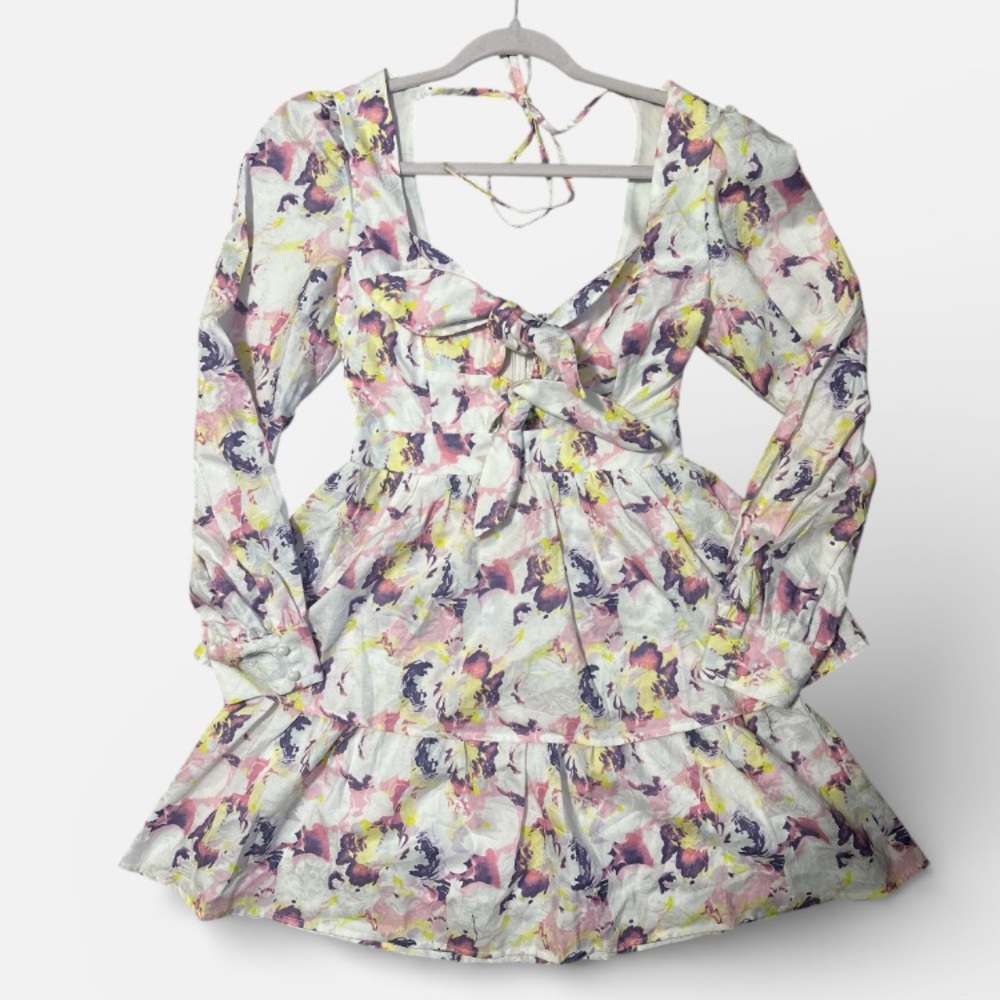 NWT Lait Pastel Floral Mini Dress w/ Front Tie